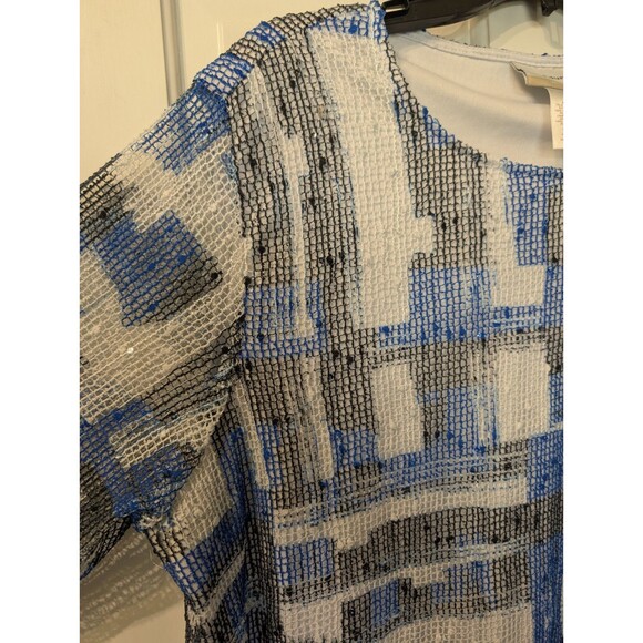 Alfred Dunner Woman 1X Top Blue White Black Abstract Geometric Textured Knit - Picture 8 of 11